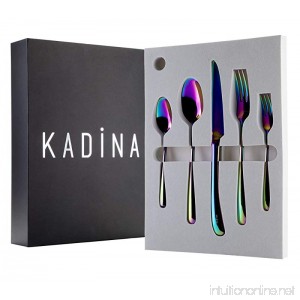 Beautiful and Unique Flatware Set - 20 Piece by Kadina | Iridescent Silverware Sets | Stainless Steel Dinnerware Set | Utensils For 4 | Rainbow Tableware with Dessert Fork Knife Spoon Dinner Fork - B07872BXXB